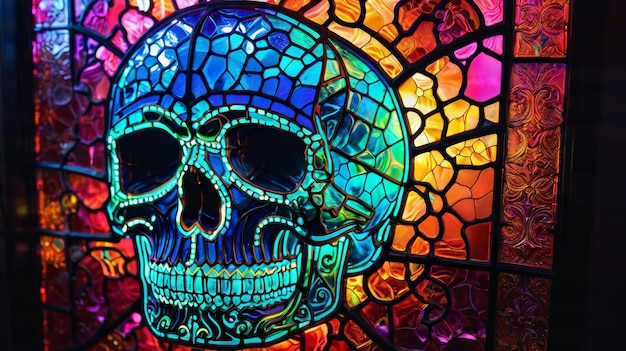 Photo stained glass window with skull