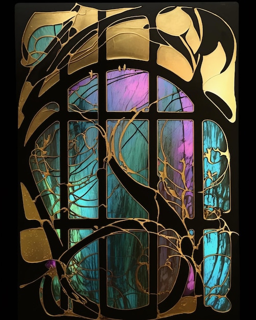 Premium AI Image | A stained glass window with a tree inside.