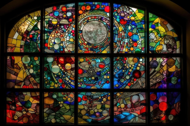 Stained glass window with vibrant mosaic of different colors created with generative ai