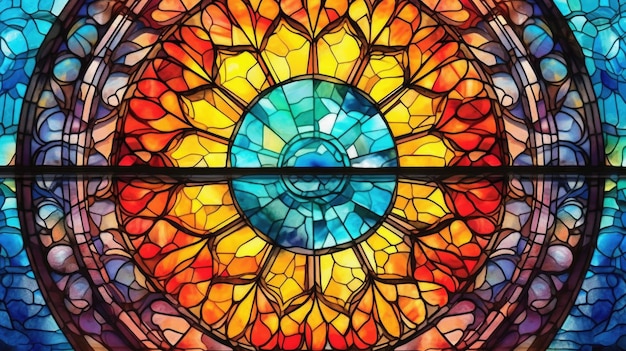 A stained glass window with the word peace on it