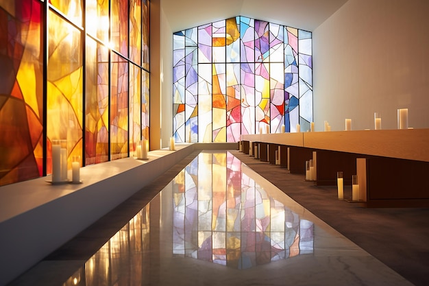 Photo stained glass windows in a contemporary church