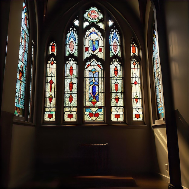 Stained glass windows inside a church