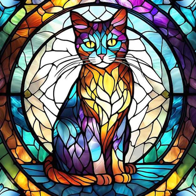 Stained Glass Windows With Cats Colorful Illustration AI Generated