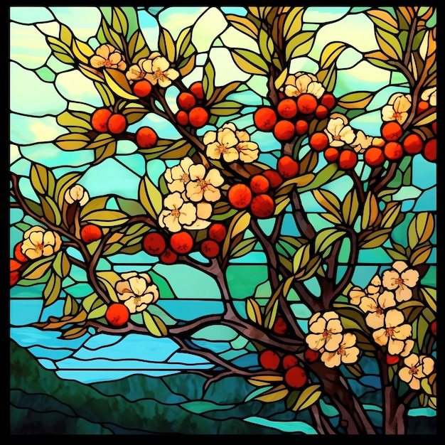 Stained glass with flowers