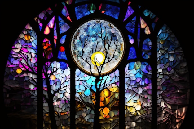 Stained glass with full moon