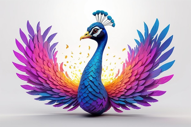 색 배경에 고립 된 밝은 오징어 새 로고 동물과 함께 스테인드 네온 유리 스타일