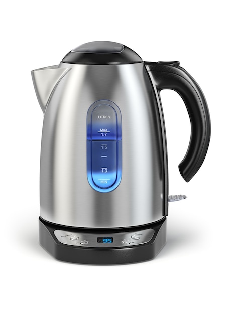 Stainless electric kettle isolated on white 3d
