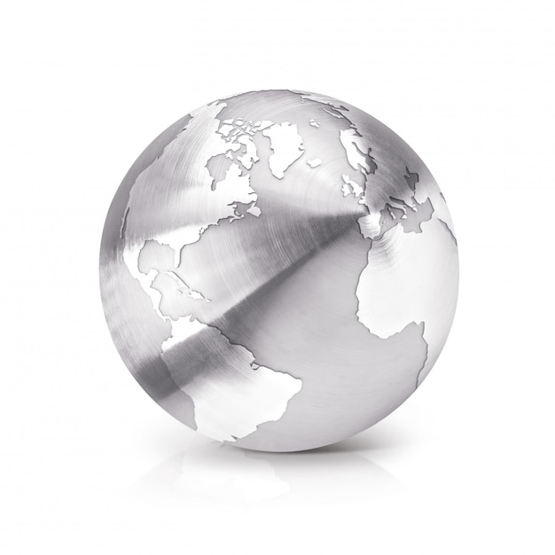 Photo stainless globe 3d illustration north and south america map on white isolated