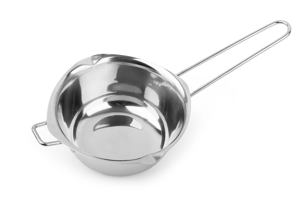 Stainless saucepan on table