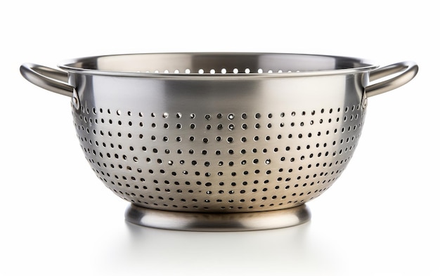 Stainless Steel Colander on White Background