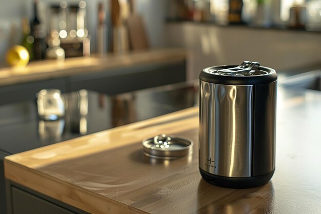 a stainless steel container with a lid that says  no smoking  on it