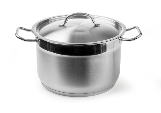 Stainless steel cooking pot isolated on white with clipping path