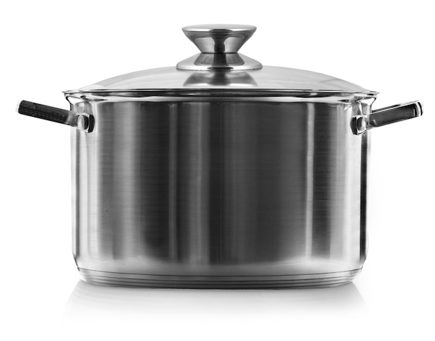 stainless steel cooking pot over white with clipping path