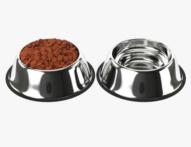 Stainless Steel Dog Bowl with food 3D model