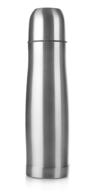 白い背景で隔離のステンレス鋼魔法瓶