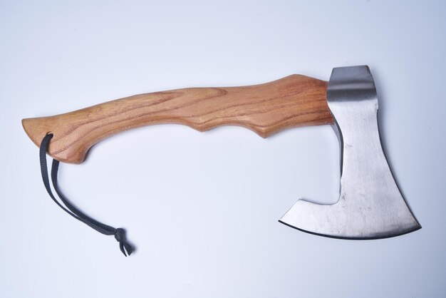 Stainless steel viking axe on an isolated white background.