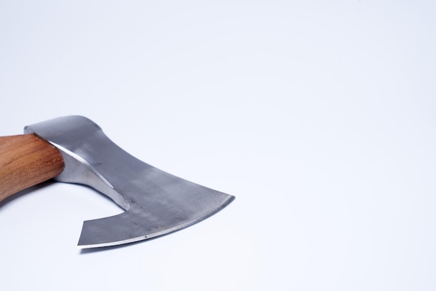 Stainless steel viking axe on an isolated white background.