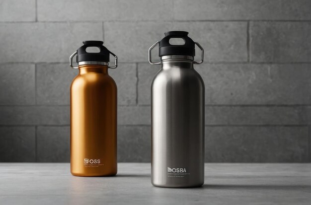 Photo stainless steel water bottle outdoors