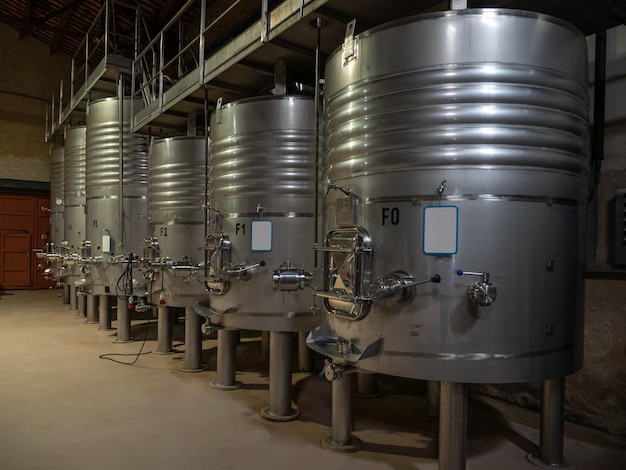 Stainless steel wine fermentation containers in a winery
spain