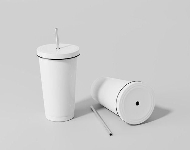 Stainless thermos water bottle mockup