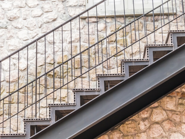 Stair metal and stone wall 