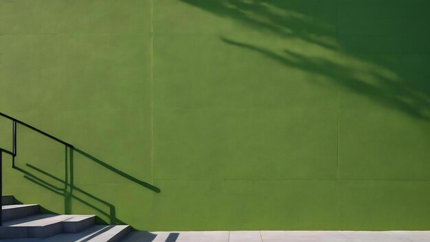 Stair shadow on clean green textured wall