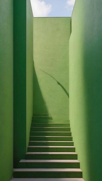 Stair shadow on clean green textured wall