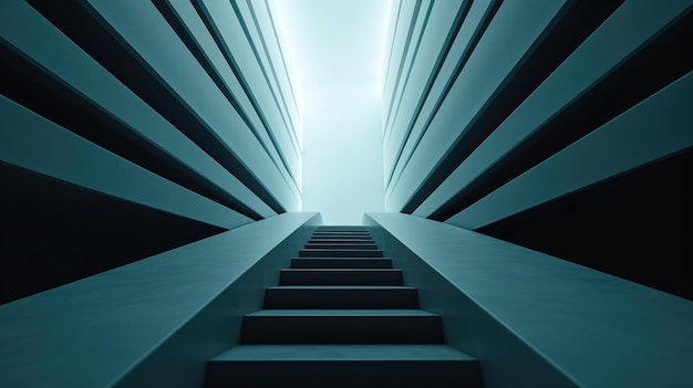 Una scala in un edificio con un cielo blu alle spalle