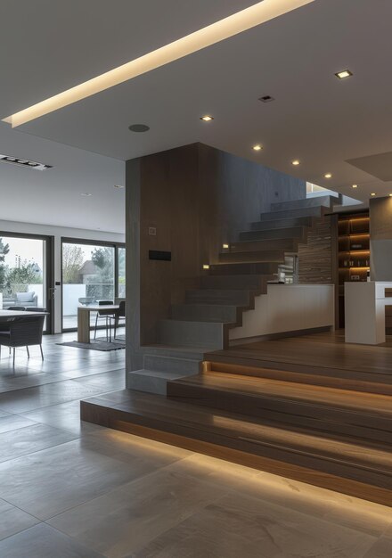 Photo staircase design modern wooden staircase with glass railing