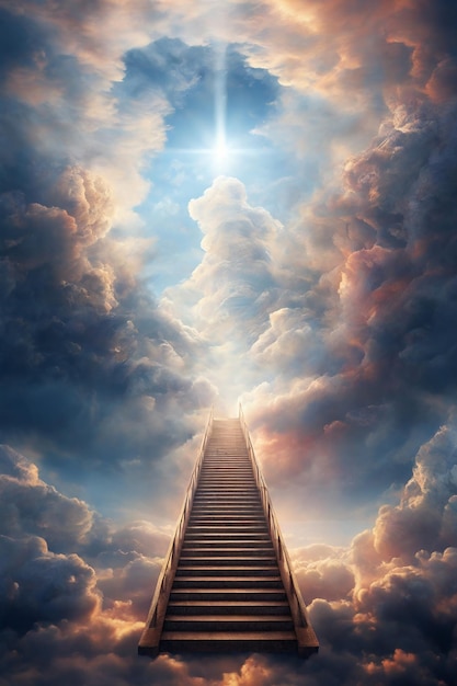 Staircase leading to heaven 3D rendering