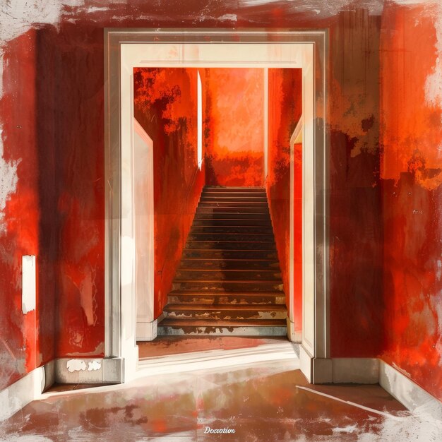 Photo a staircase leading to a red wall