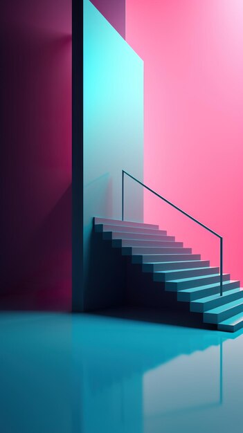 A staircase leading up to a bright pink wall Generative AI image