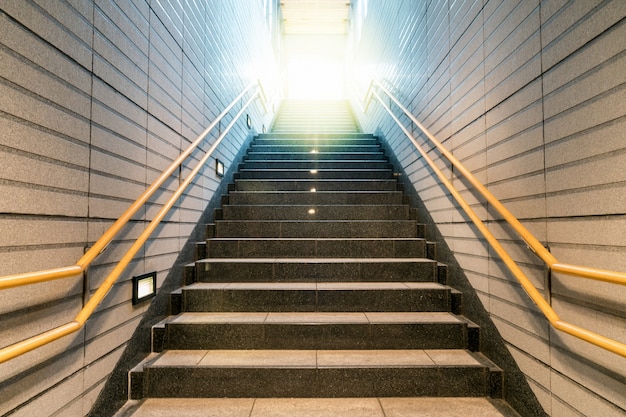 Staircase located in underground hall or subway, Low light speed shutter