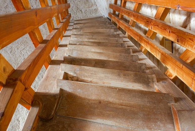 Staircase steps made of wood Wooden steps for ascent and descent