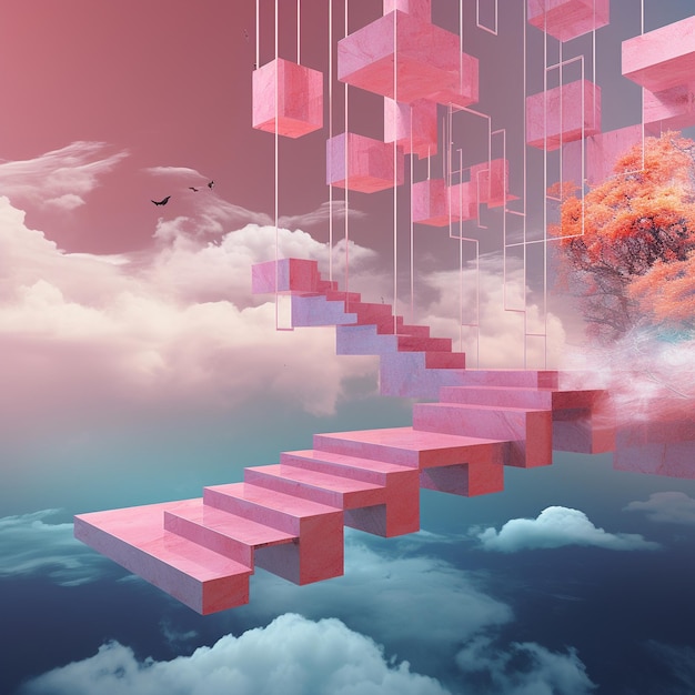 A staircase surreal geometric abstract creation