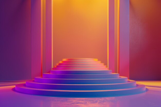 Photo a staircase with a purple and orange background