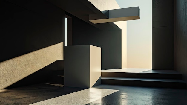 a staircase with a staircase that is made of concrete and has a window that is open to the sky