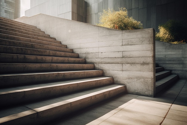 A staircase with a tree in the background