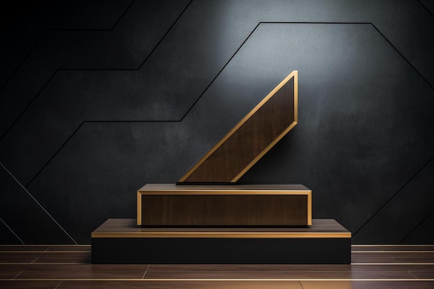 a staircase with a wooden stair and a black wall behind it