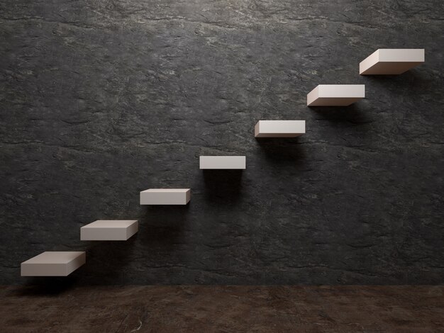 Stairs case or steps concept in room wall background