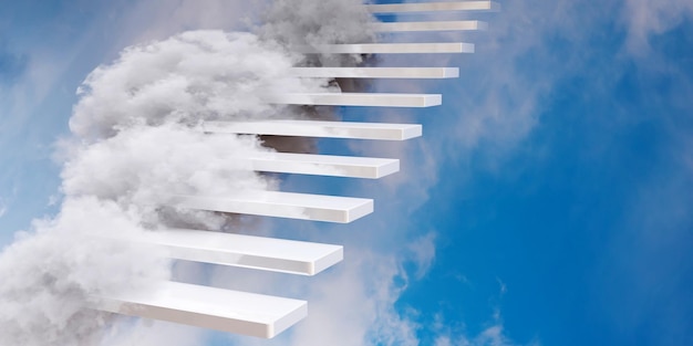 Stairs and clouds Stairway on blue cloudy sky Business success and hope concept