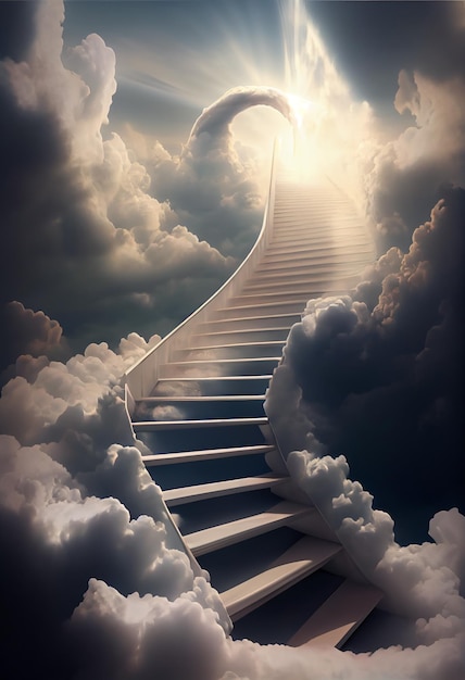 Photo stairs going to heaven clouds and sky way to god generative ai