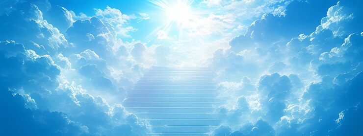 Photo stairs to heaven in beautiful blue sky stairway through the clouds leading to heavenly light