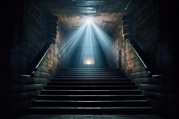 Stairs Leading To Cross Of Light At End Of Tunnel Generative AI