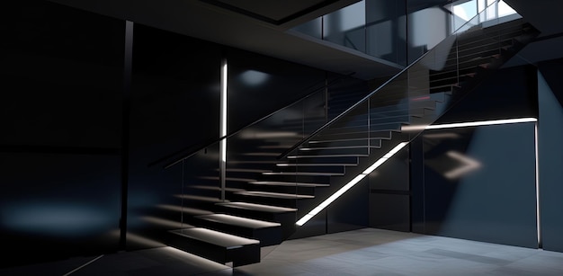 stairs with a black background and a light on the bottom