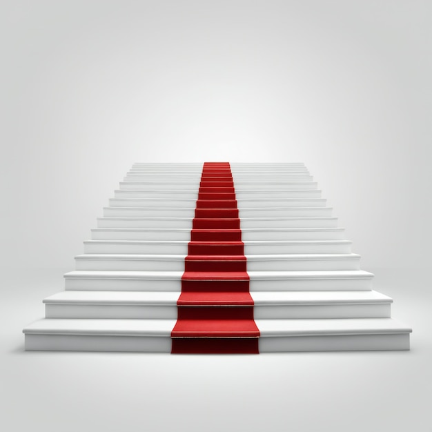 Photo stairs with carpet isolated in white background