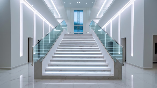 Лестница со светодиодной подсветкой в современном интерьере сгенерирована AI