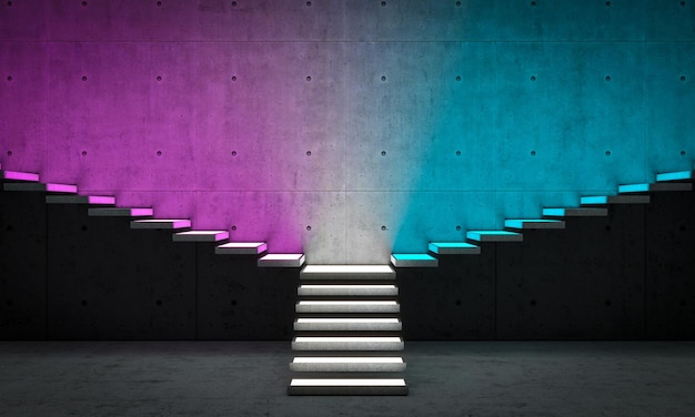 Stairs with purple and blue lights