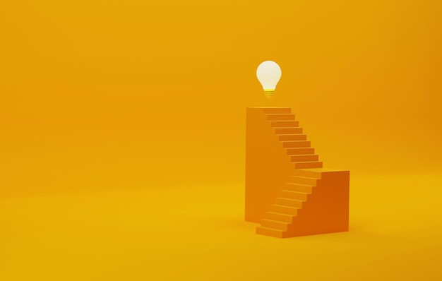 Stairs on a yelloworange background directly to large light bulb