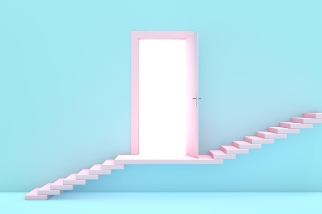 Stairway goes up to glowing door